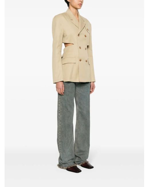 R13 Natural Double-Breasted Open-Back Blazer