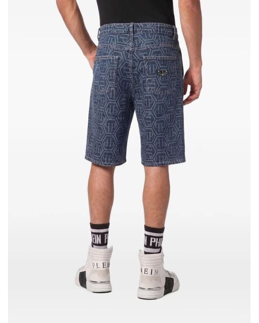Philipp Plein Blue Denim Formentera Shorts Monogram Basic for men