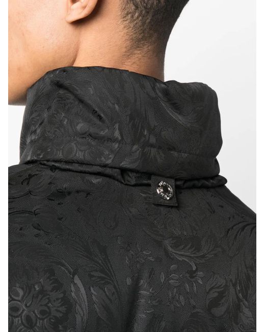 Versace Black Barocco Silhouette Jacquard Puffer Jacket for men