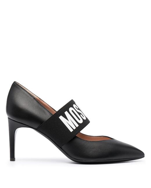 Zapatos de tacón con correa del logo Moschino de Cuero de color Negro - Lyst