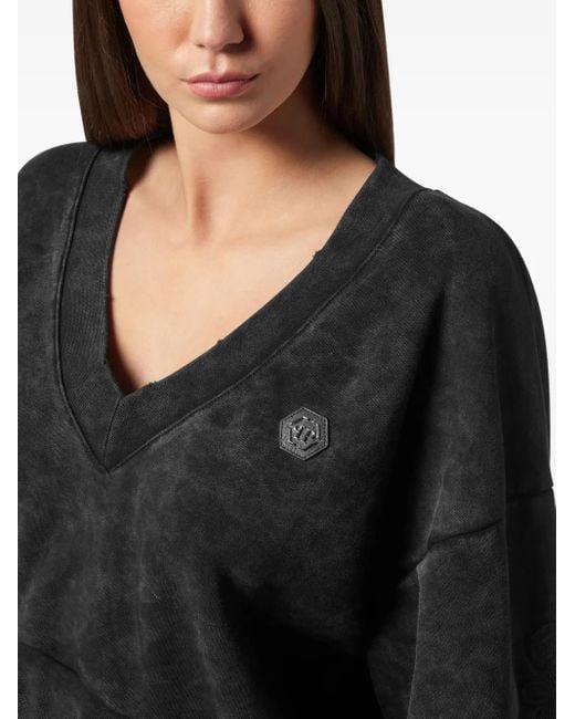 Philipp Plein Black Washed V-Neck Sweatshirt