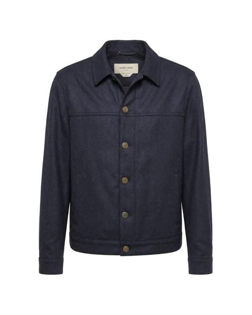Jacob Cohen Blue Logo-Patch Button-Up Jacket for men