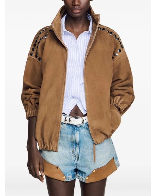 Sandro Brown Studded Suede Jacket