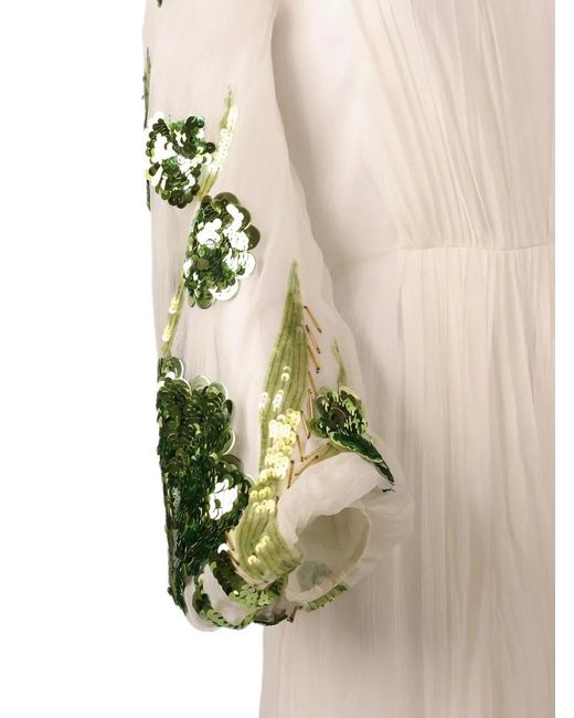 Valentino Garavani White Sequin-Embellished Pleated Maxi Dress