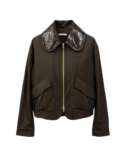 ODEEH Brown Crocodile-Effect Collar Flap-Pocket Jacket
