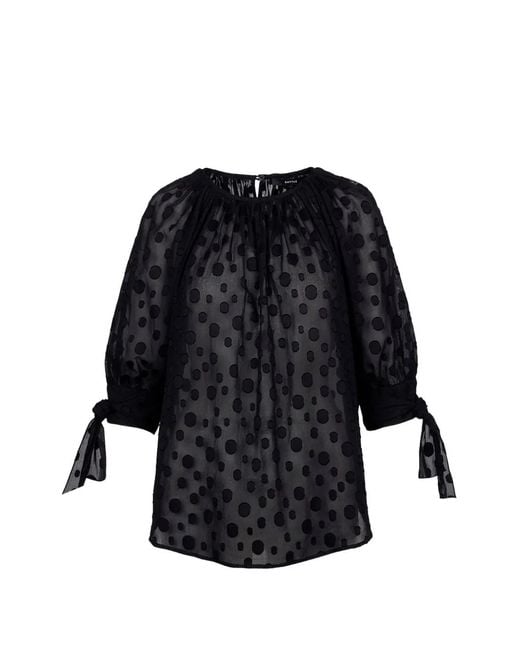 Smythe Black Polka-Dot Tie-Sleeve Blouse