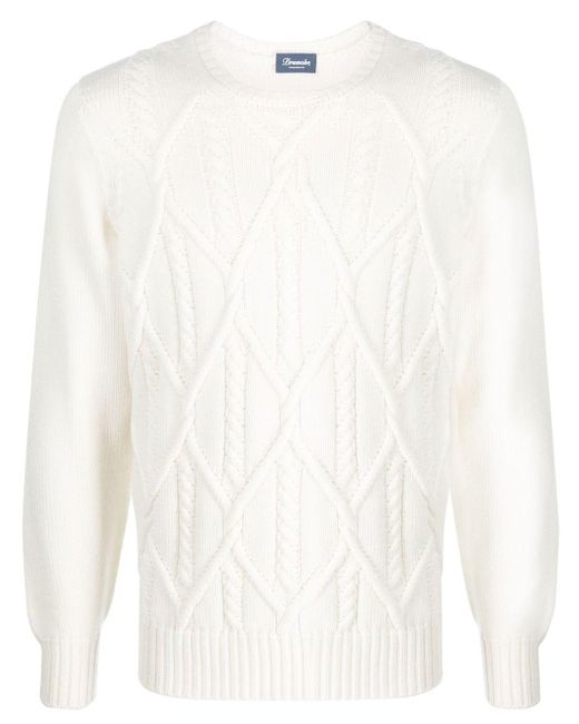 Drumohr Cable-knit Crew-neck Sweater in White for Men | Lyst