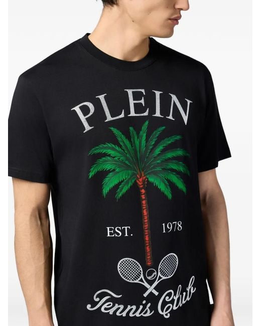 Philipp Plein Black Round Neck Tennis Club T-Shirt for men