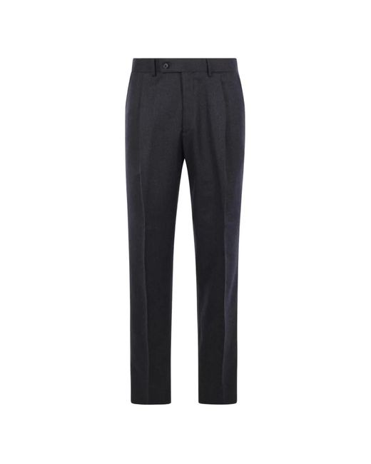Caruso Blue Pressed-Crease Tailored Trousers for men