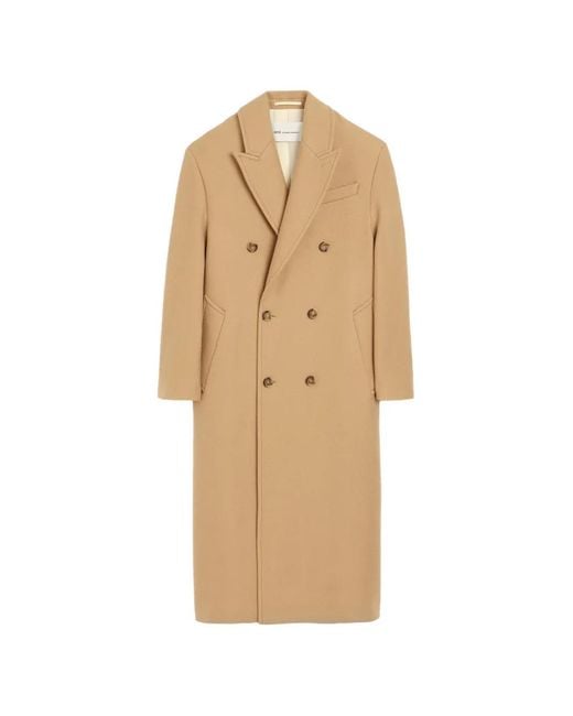 AMI Natural Long Double-Breasted Wool Coat