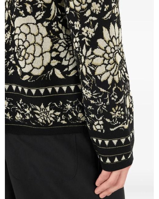 Roberto Cavalli Black Floral-Pattern Wool Sweater for men