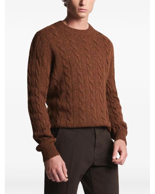 Fay Brown Cable-Knit Crew-Neck Sweater for men