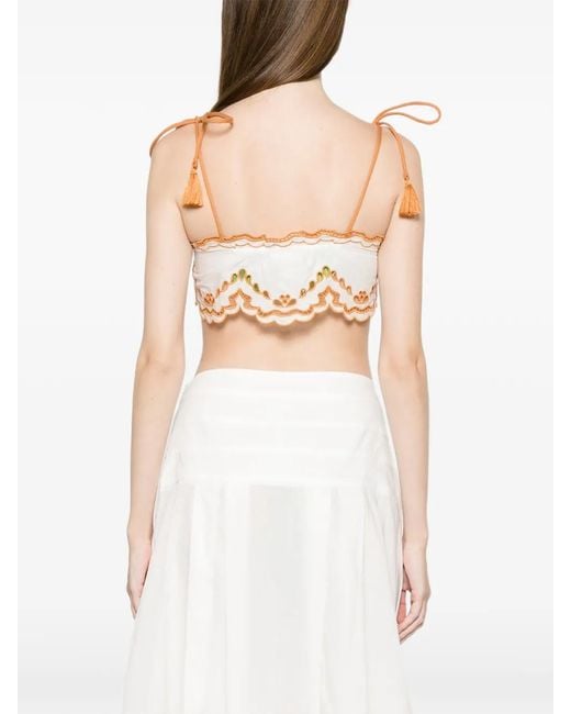 Farm Rio Natural Tropi Embroidered Tassel-Detail Top