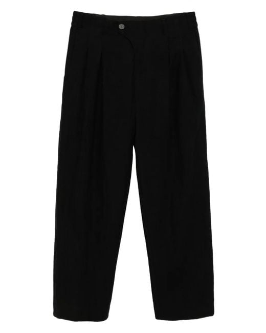 DEVOA Black Pleated-Panel Trousers for men