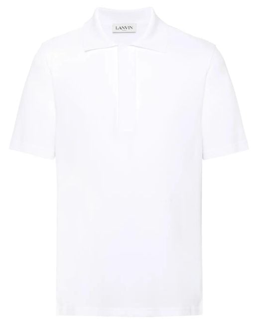 Lanvin White Logo-embroidered Piquè Polo Shirt for men