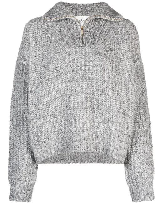 Ba&sh Gray High-Neck Knitted Jumper