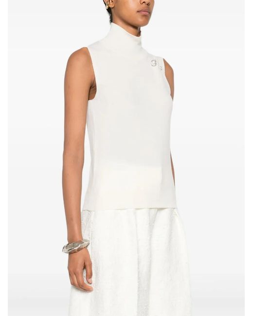 Alberta Ferretti White Pearl-Embellished Turtleneck Vest