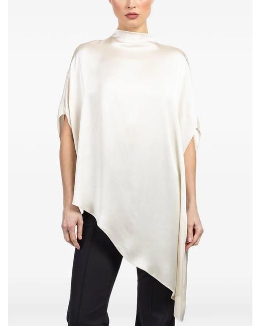 LAPOINTE White Asymmetric-Hem Cape Blouse