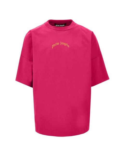 Palm Angels Red Fuchsia Crew Neck T-Shirt With Logo Detail for men