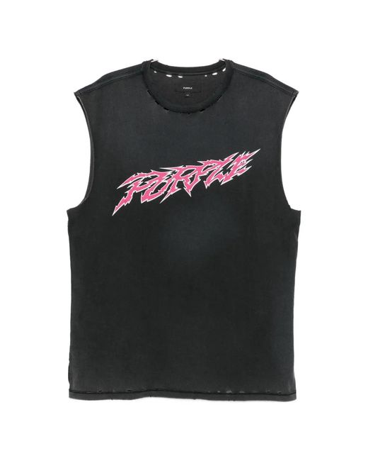 Purple Brand Black Graphic-Print Distressed T-Shirt for men