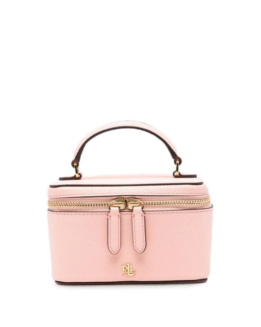 Ralph Lauren Pink Small Hallee Logo-Plaque Vanity Tote Bag