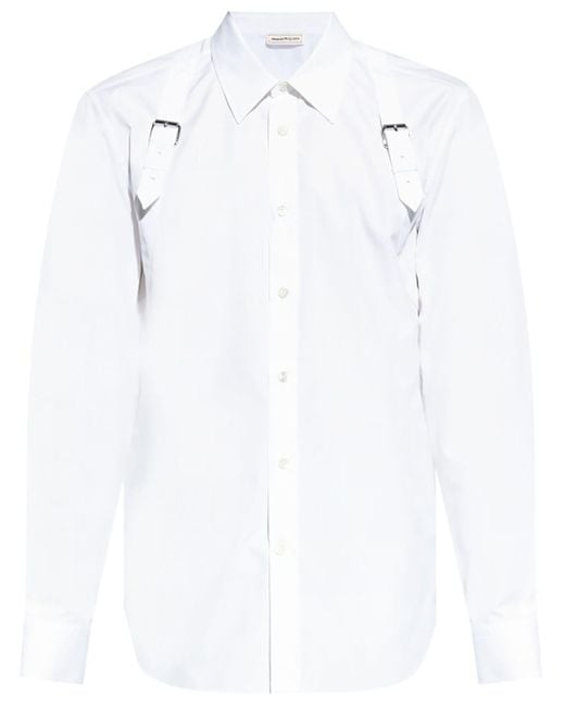 Camisa de popelina con detalle de hebilla Alexander McQueen de hombre de color White