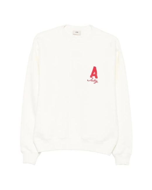 Autry White Logo-Print Crew-Neck Sweater for men
