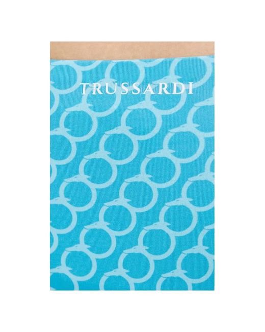 Trussardi Blue Monogram-Print Ring-Detail Bikini Bottoms