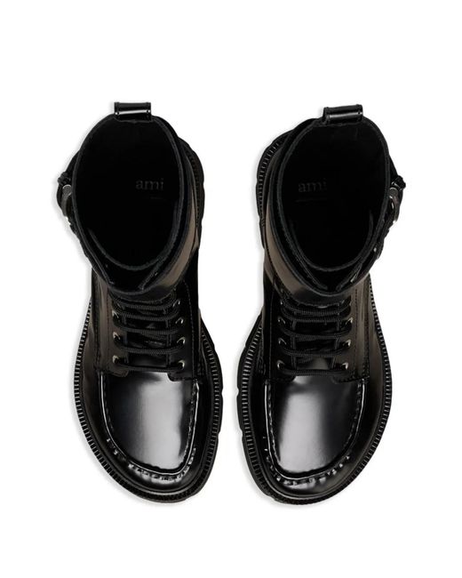 AMI Black Double-Buckle Leather Boots