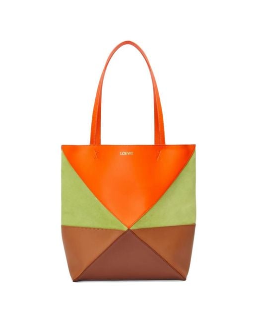 Loewe Orange Medium Puzzle Fold Tote Bag