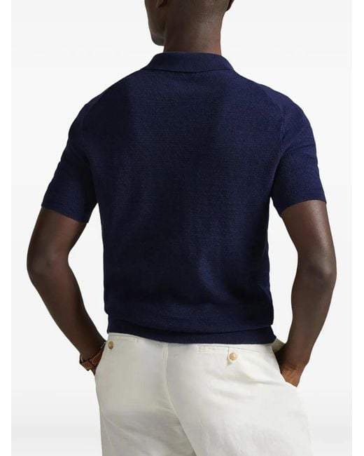 Polo Ralph Lauren Blue Rib-Knit Johnny Collar Polo for men