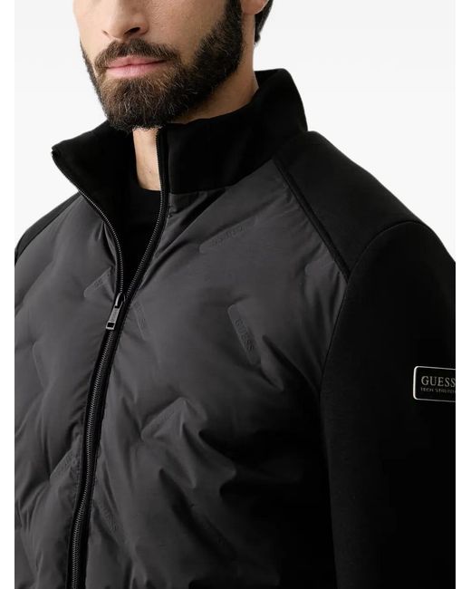 Guess Black Quilted Logo-Embossed Padded Jacket for men
