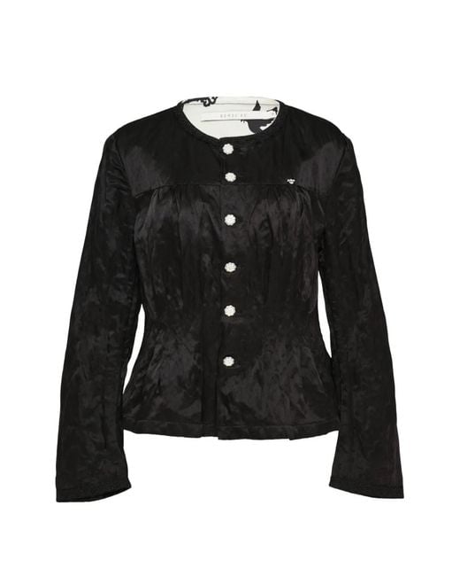 Renli Su Black Gathered Silk Jacket