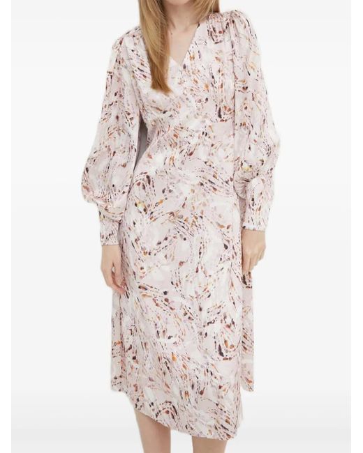Bruuns Bazaar White Puff-Sleeve Marble-Print Dress