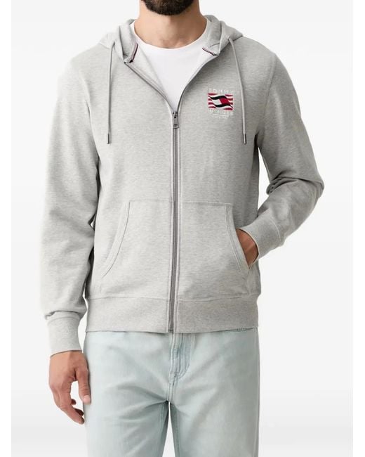Tommy Hilfiger Gray Hoodie Zippé À Logo Brodé for men