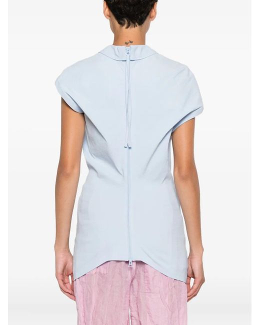 Issey Miyake Blue Short-Sleeved Buttoned Blouse