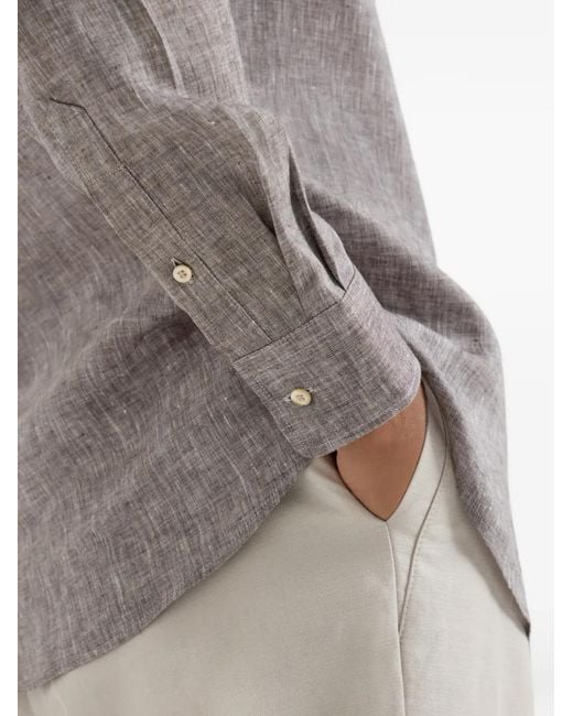 Brunello Cucinelli Gray Linen Shirt for men