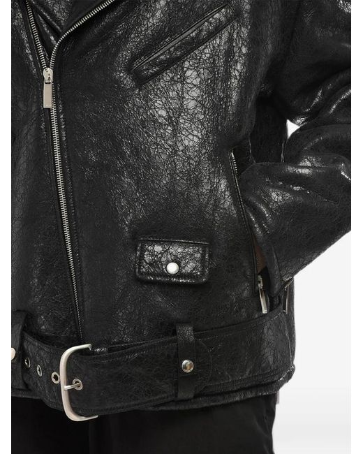 Off-White c/o Virgil Abloh Black Shearling Biker Jacket Craq With Vintage Effect for men