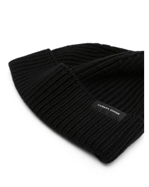 Canada Goose Black Logo Wool Beanie for men