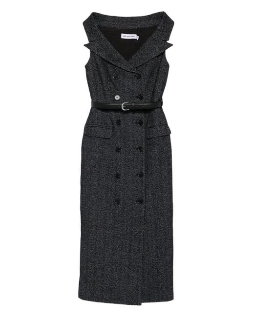 Self-Portrait Black Doppelreihiges Kleid mit Gürtel