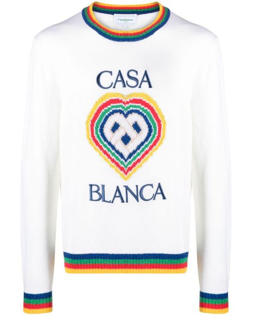 Logo-embroidered virgin wool-blend jumper di Casablancabrand in White da Uomo