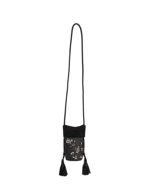 Johanna Ortiz Black Crystal-Embellished Tassel-Detail Cross Body Bag
