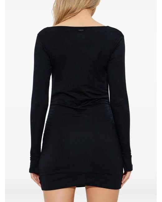 AllSaints Black Seyma Asymmetric-Neck Draped Dress