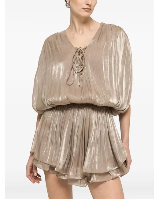 Nissa Natural Pleated Mini Dress