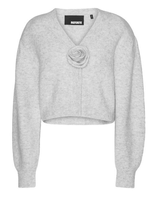 ROTATE BIRGER CHRISTENSEN White Cardigan With Rose Appliqué