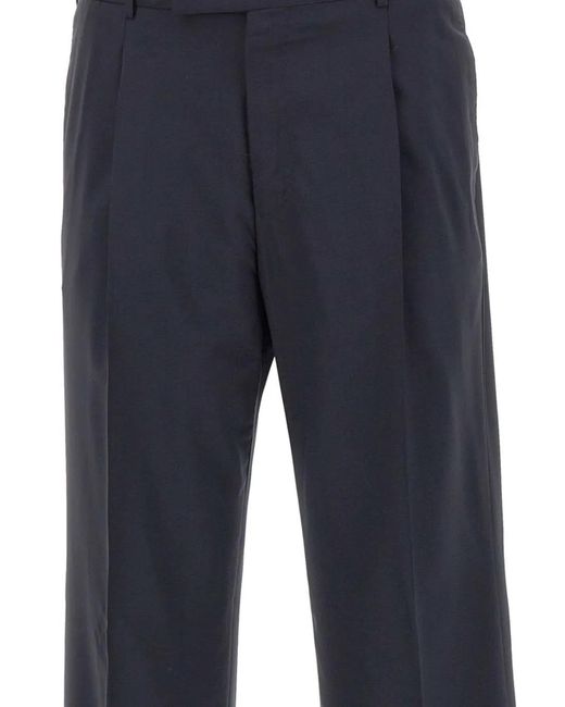 PT Torino Blue Quindici Crease Tailored Virgin Wool Trousers for men