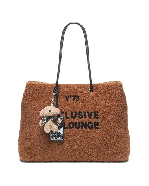 V73 Brown Teddy-Textured Tote Bag