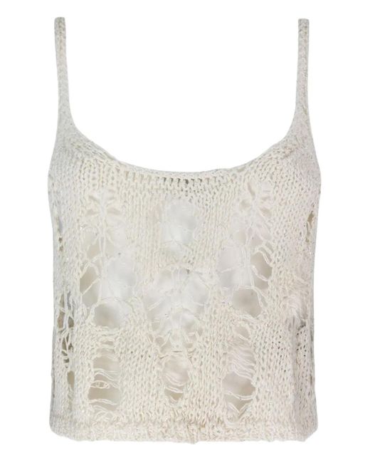 A PAPER KID Opengebreide Top in het White