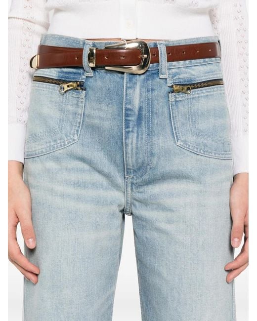 Sandro Blue Faded Straight Zipped Cotton Jeans