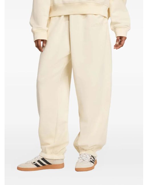 Adidas White Elastic-Cuff Trackpants